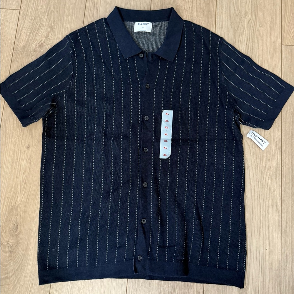 Old Navy Men's Navy Pinstripe Button Down Shirt